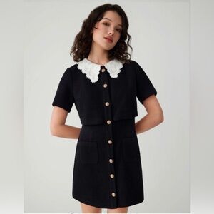 Cider Black Mini Dress with White Collar